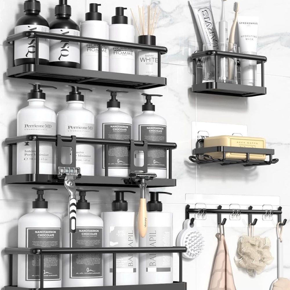 6 Pack Shower Caddy Organizer With Soap Holder and 12 Hooks Rustproof No Drillin